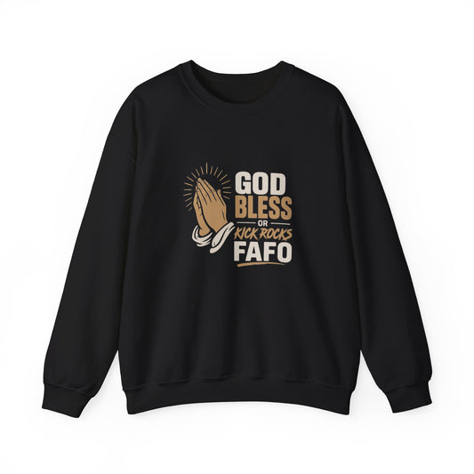 Prayer Hands Crewneck Sweatshirt — "God Bless" Faith Graphic Pullover