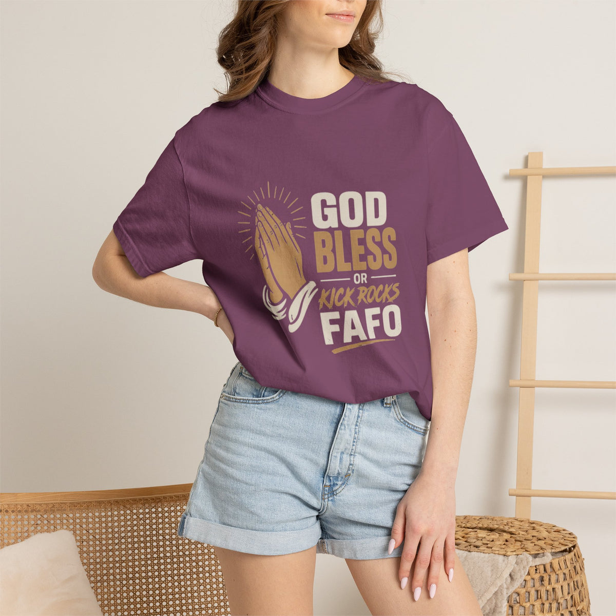 Prayer Hands "God Bless Kick Rocks Fafo" T-Shirt