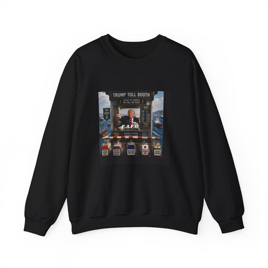 Political Satire Crewneck Sweatshirt — 'Trump Toll Booth' Graphic