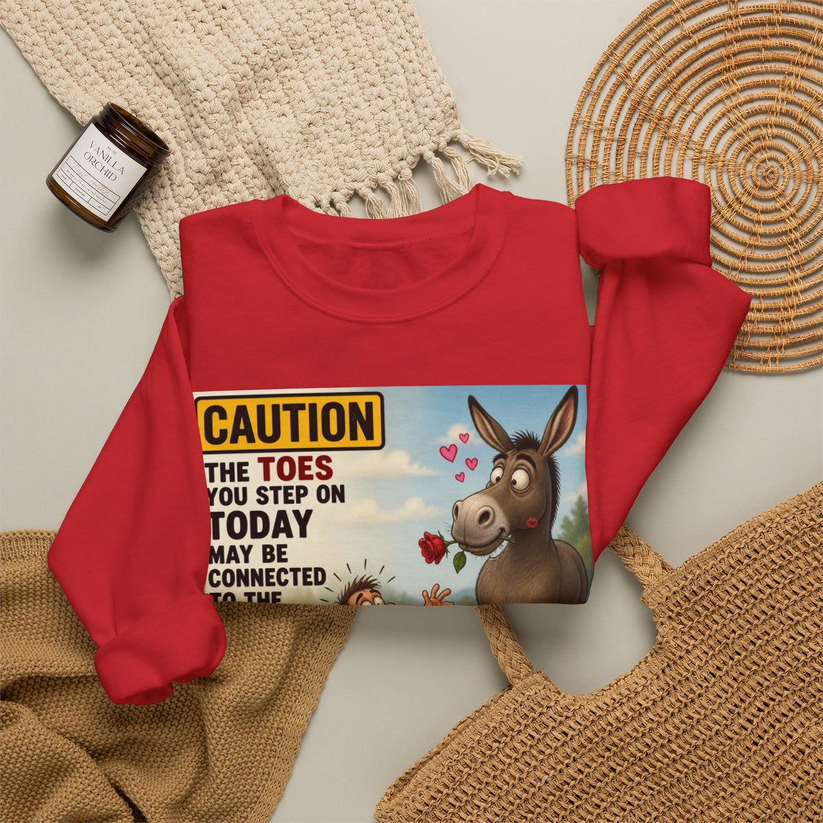 Donkey Kiss Warning Crewneck Sweatshirt — Funny Farm Animal Graphic