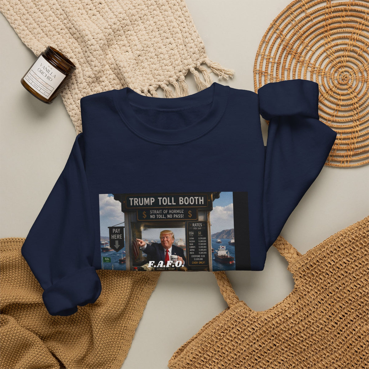 Crewneck Sweatshirt — 'Trump Toll Booth' Graphic Political Crewneck