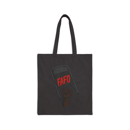 FAFO Protest Tote Bag — Raised Fist Chair Design Cotton Canvas Tote