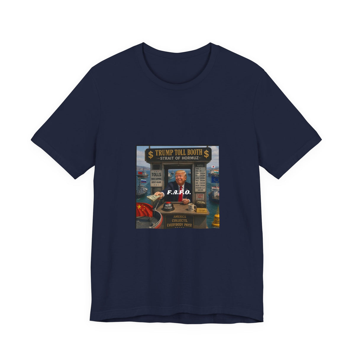 Political Satire Tee — "Trump Toll Booth" Graphic Shirt