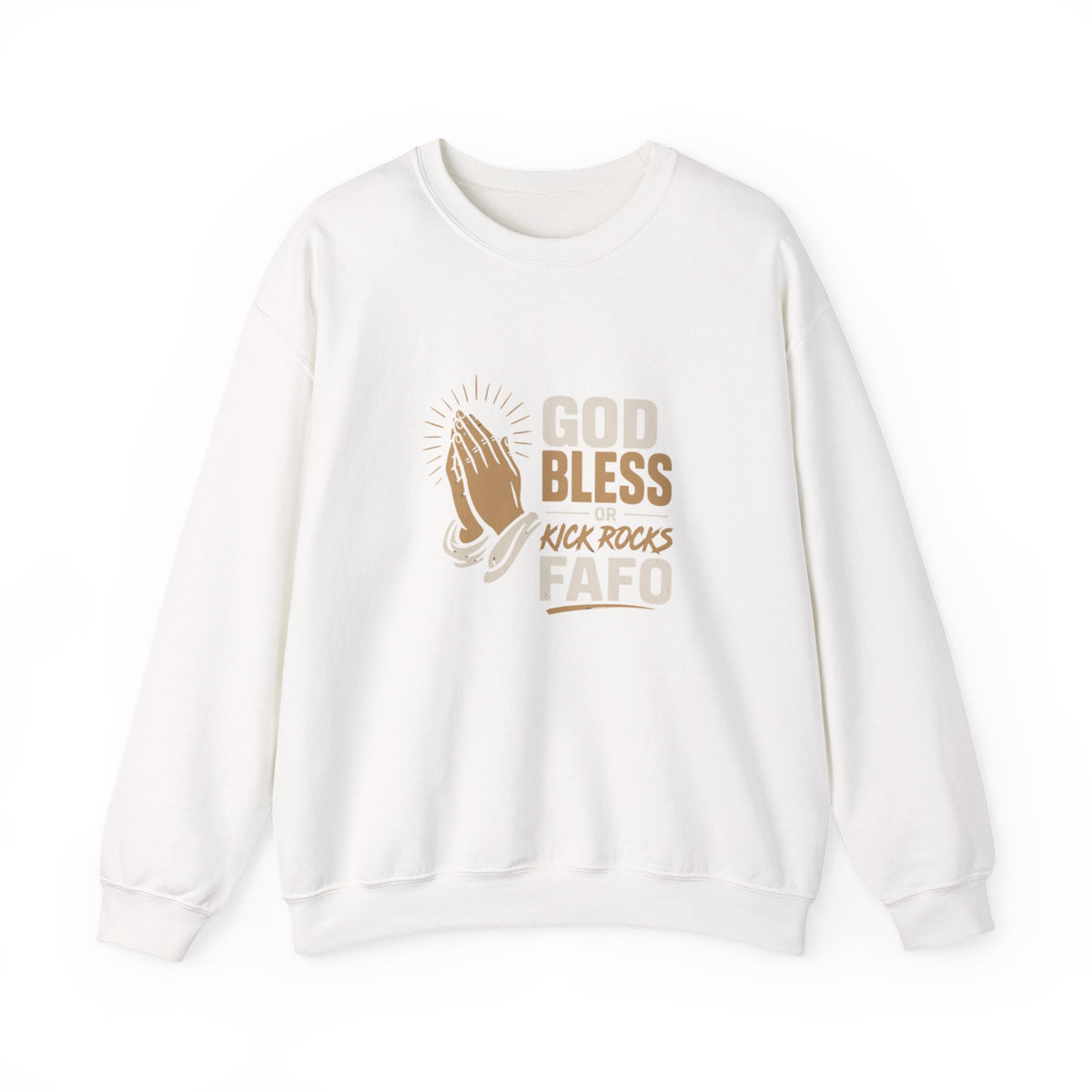 Prayer Hands Crewneck Sweatshirt — "God Bless" Faith Graphic Pullover