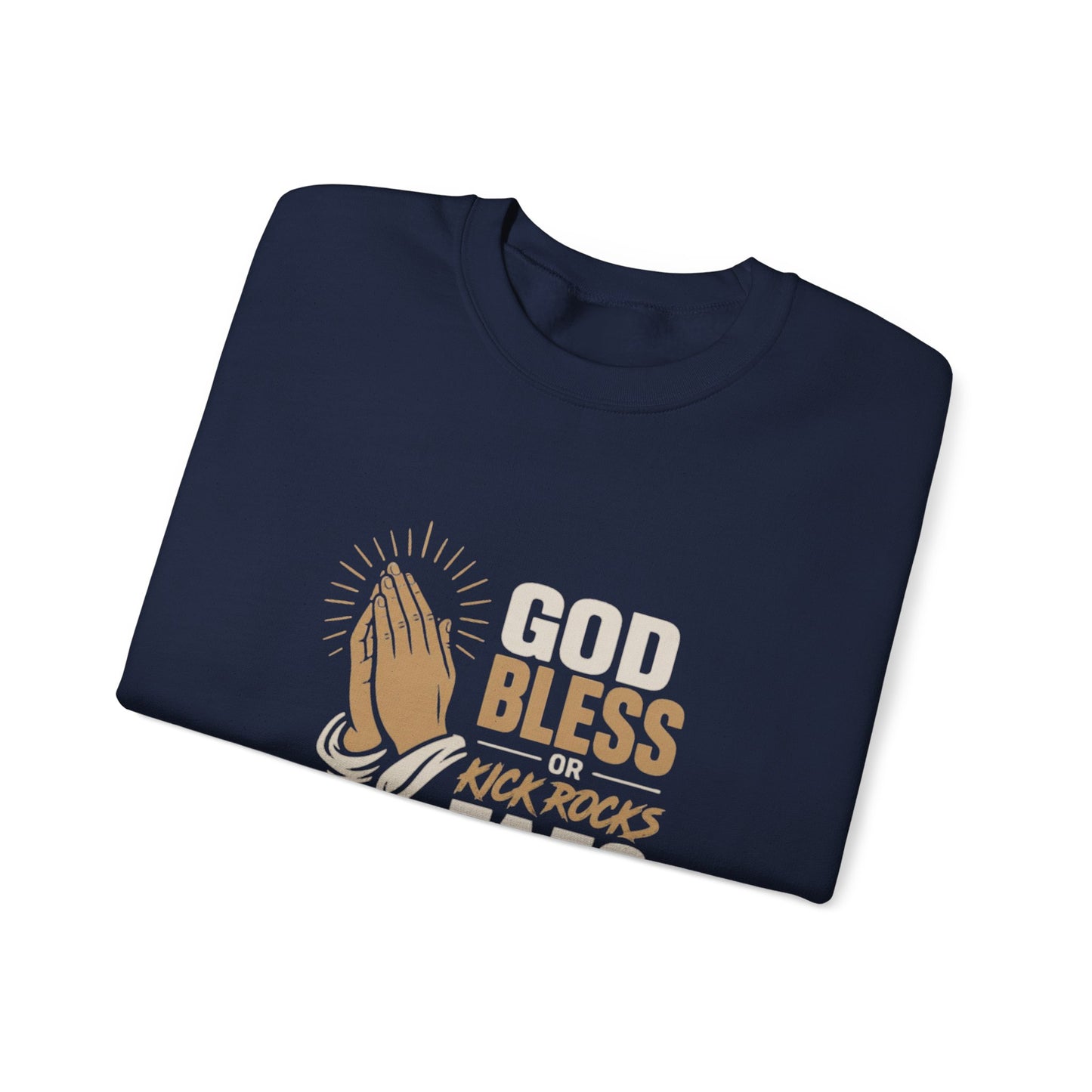 Prayer Hands Crewneck Sweatshirt — "God Bless" Faith Graphic Pullover