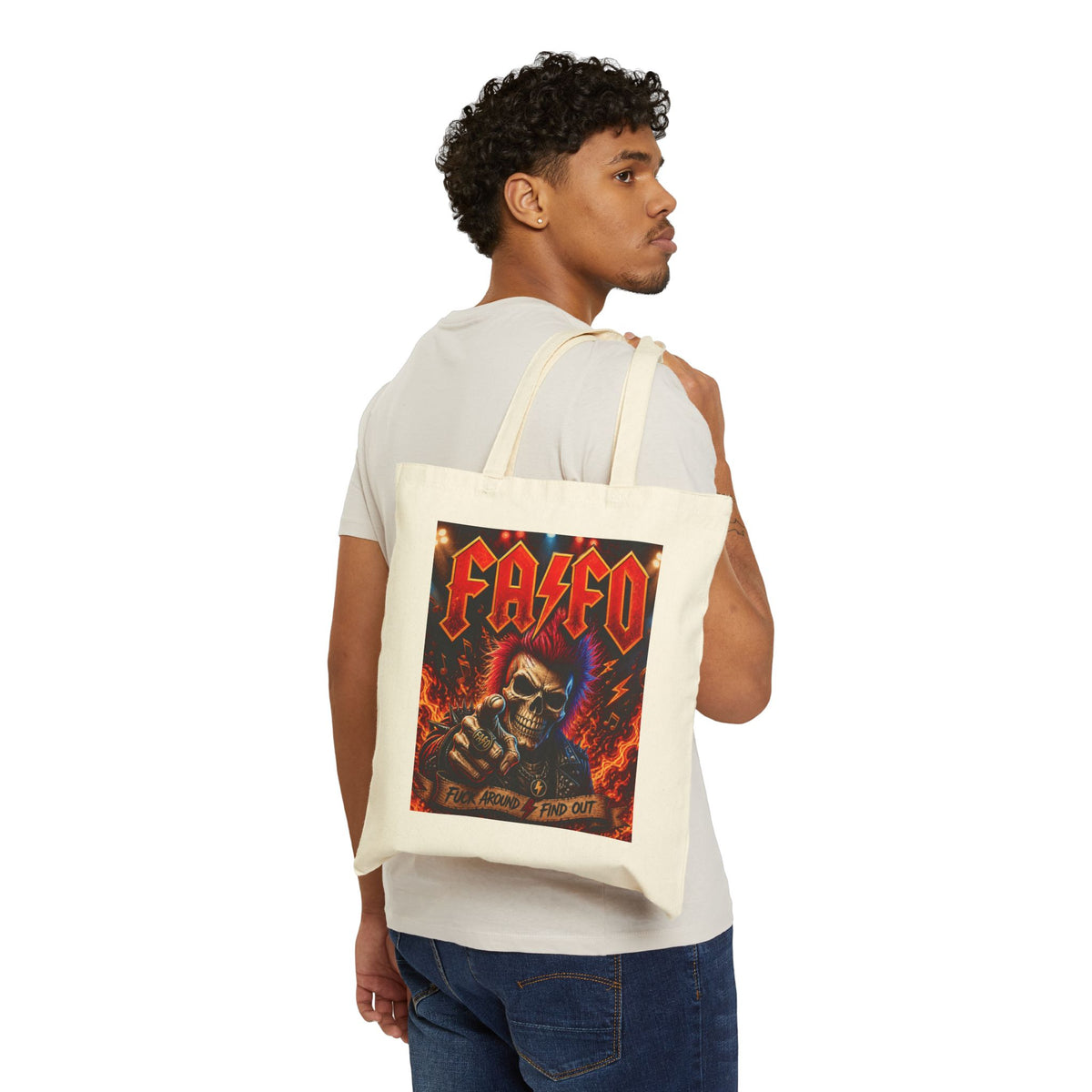 Demon Slayer Graphic Tote Bag - 'FATU' Heavy Metal Artwork Canvas Shopper