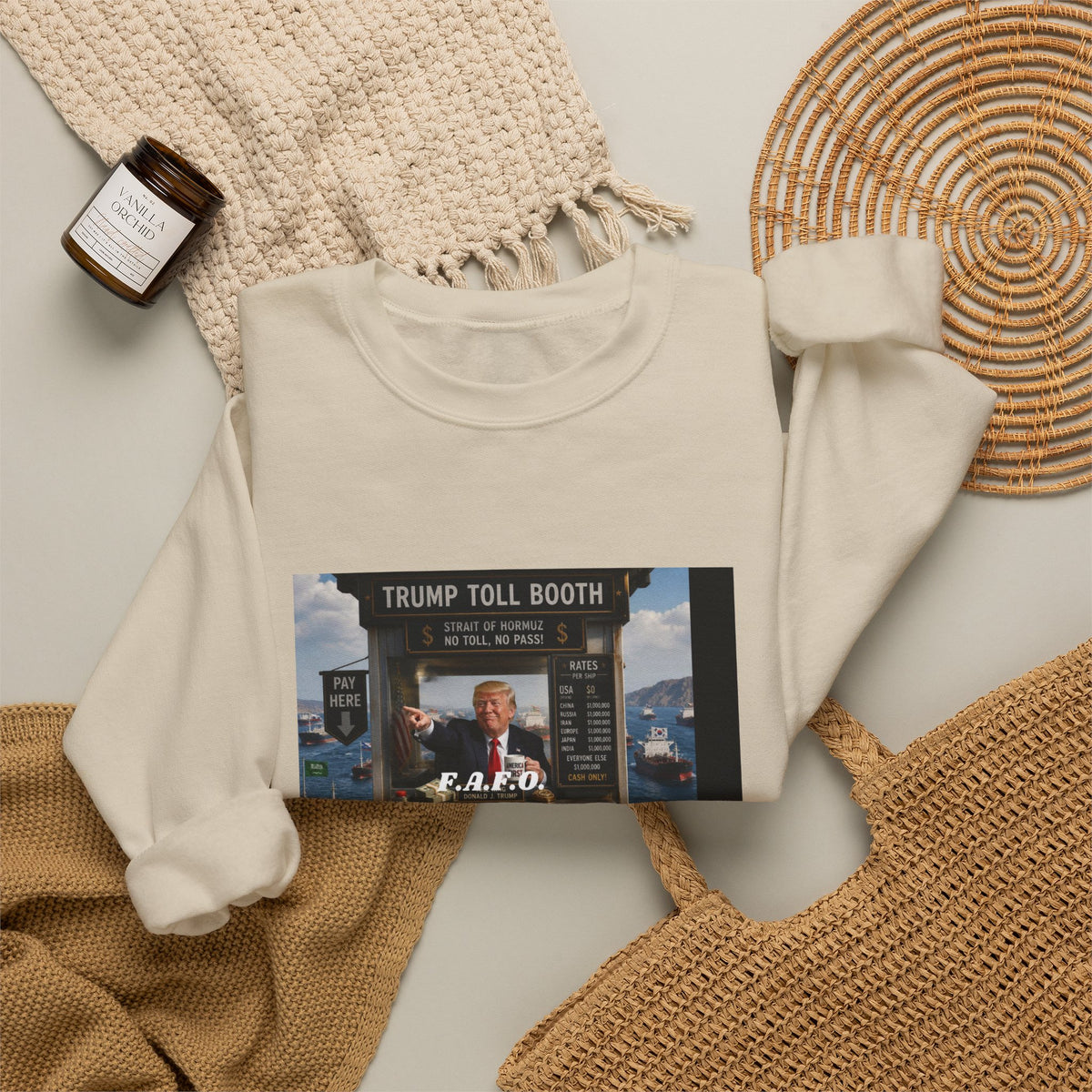 Crewneck Sweatshirt — 'Trump Toll Booth' Graphic Political Crewneck
