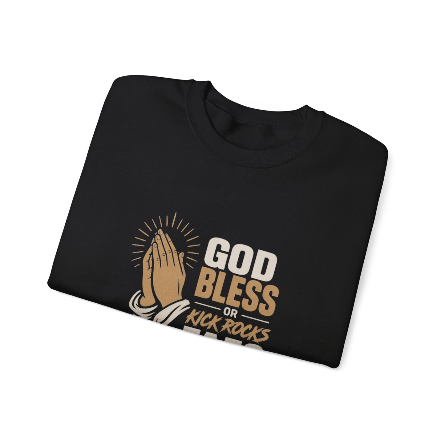 Prayer Hands Crewneck Sweatshirt — "God Bless" Faith Graphic Pullover