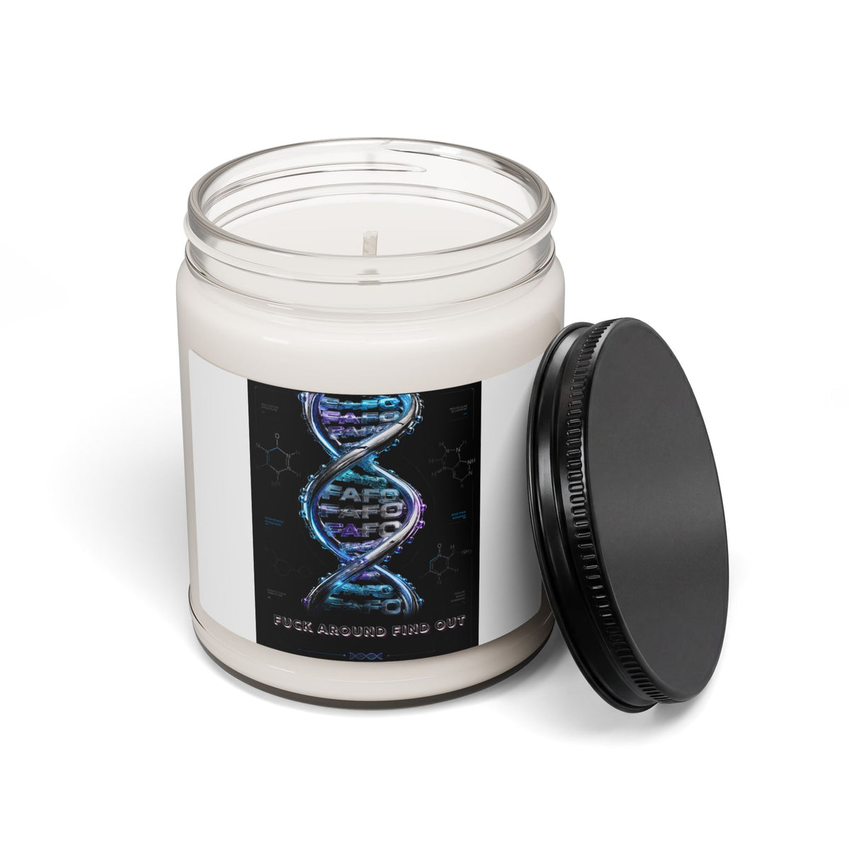 DNA Spiral Scented Soy Candle — 'Fuck Around Find Out' Graphic, 9oz Aromatherapy Jar