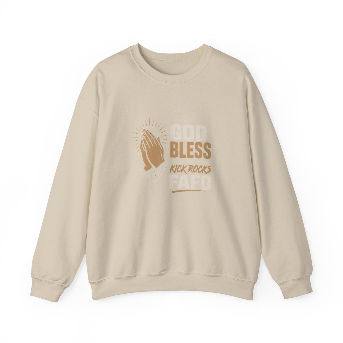 Prayer Hands Crewneck Sweatshirt — "God Bless" Faith Graphic Pullover
