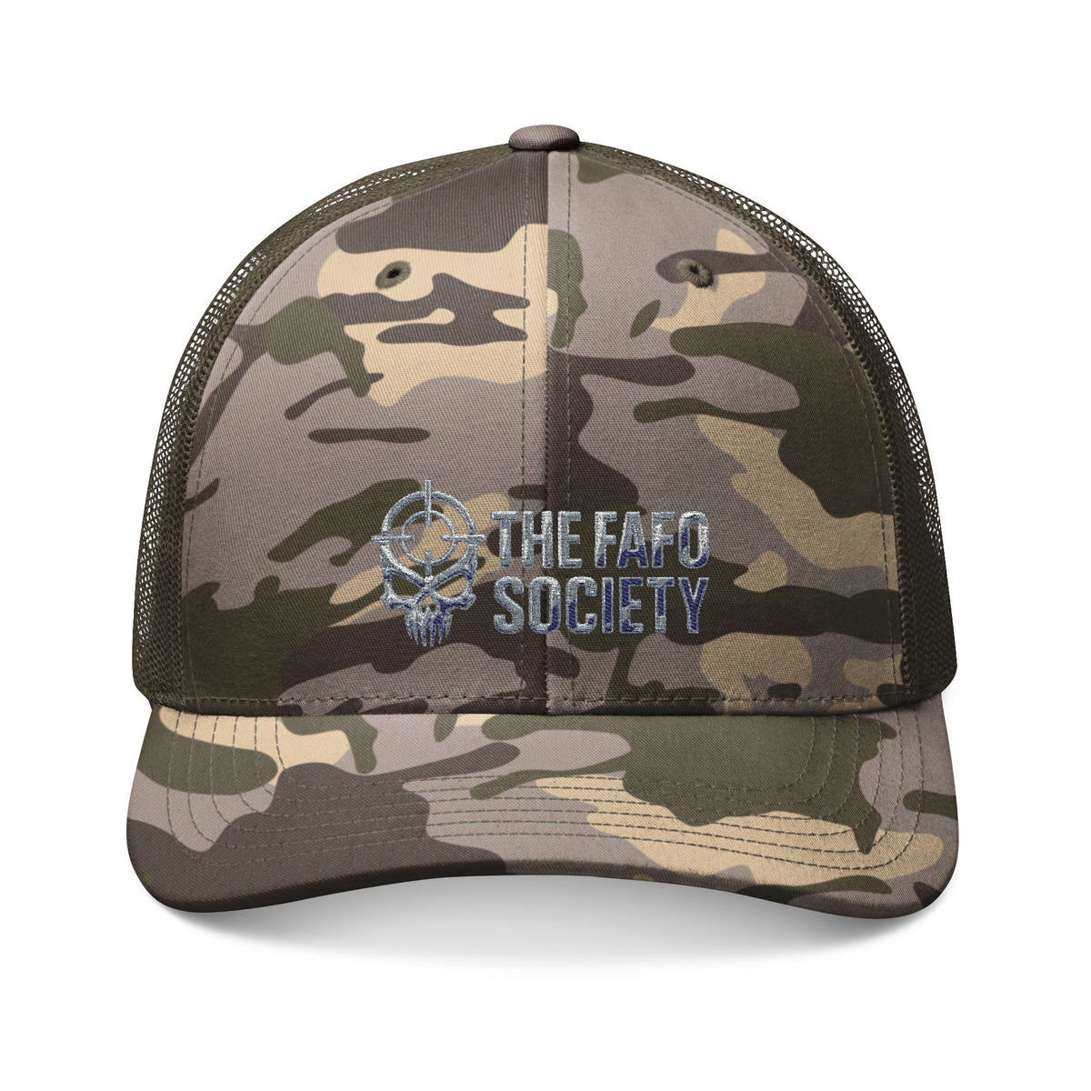 Camouflage Trucker Hat — Embroidered “The Fafo Society” Logo