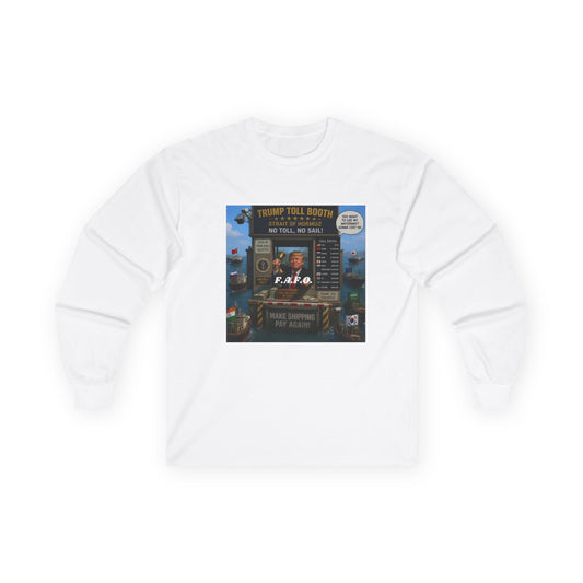 Long Sleeve Tee — Retro Arcade Collage "Trump Toll Booth" Design