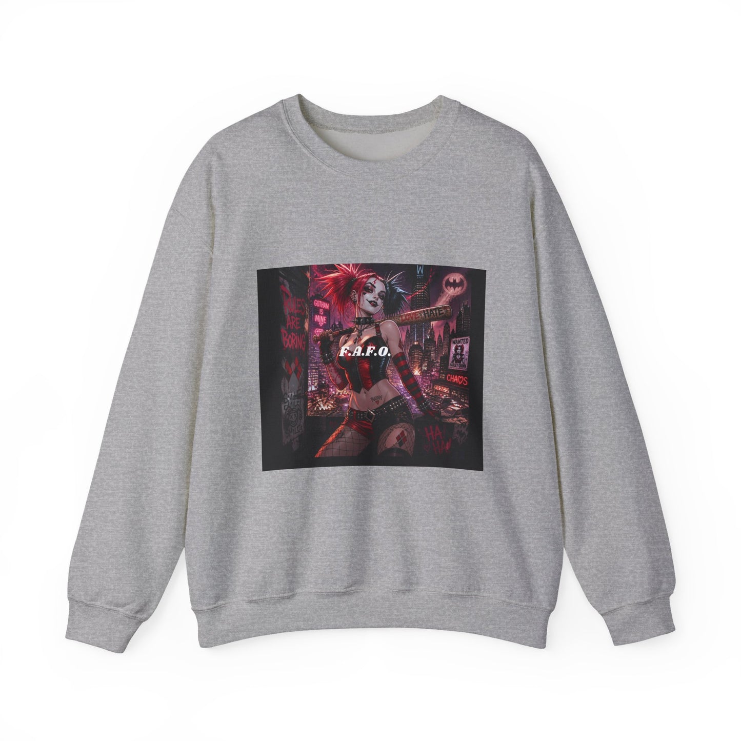 Crewneck Sweatshirt — Neon Harley Quinn Poster Design (G.F.O.)