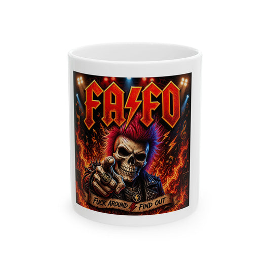 FAFSD Skull Mug – 'Fuck Around, Find Out' Heavy Metal Coffee Cup (11oz/15oz)