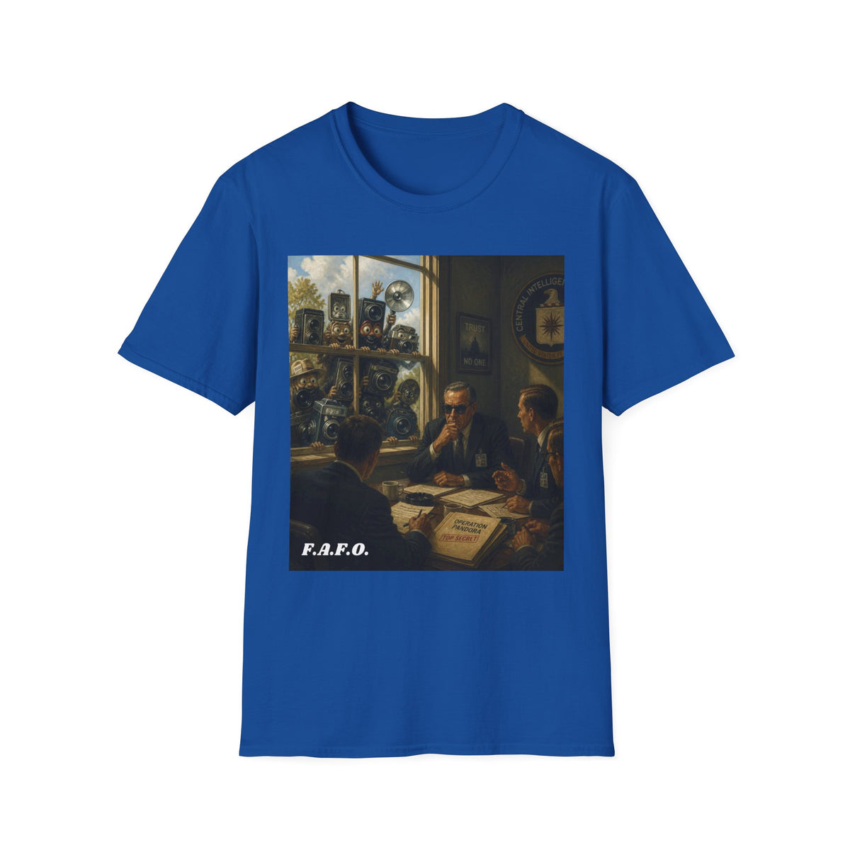 Conspiracy Tee — "Flock Cameras Are Watching" CIA Surveillance Graphic T-Shirt