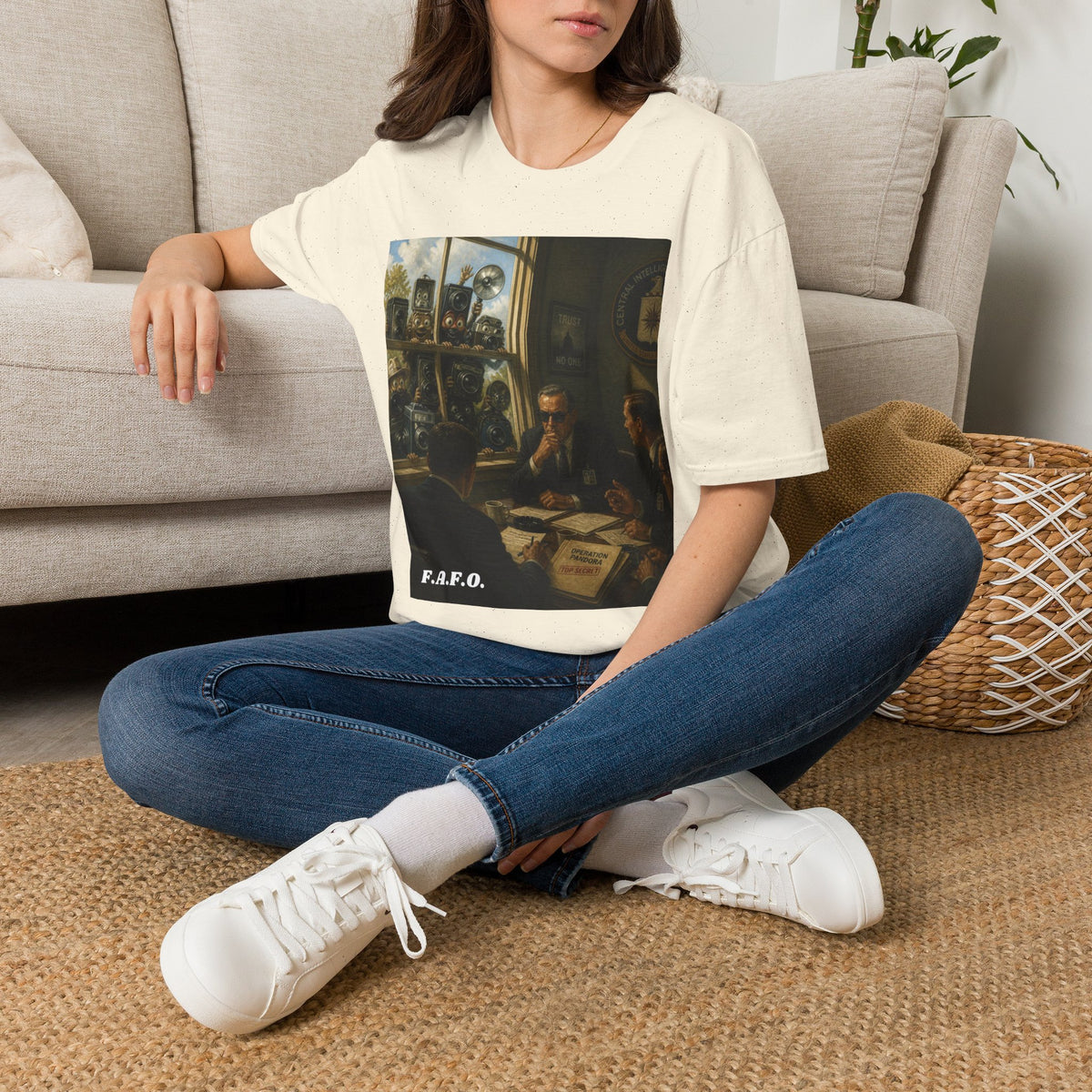 Conspiracy Tee — "Flock Cameras Are Watching" CIA Surveillance Graphic T-Shirt