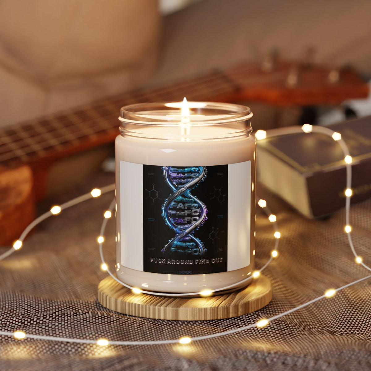 DNA Spiral Scented Soy Candle — 'Fuck Around Find Out' Graphic, 9oz Aromatherapy Jar