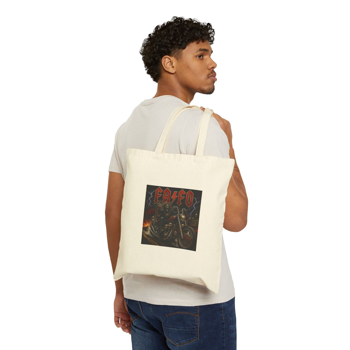 Biker Skull Tote Bag — 'Badd' Motorcycle Graphic Canvas Tote
