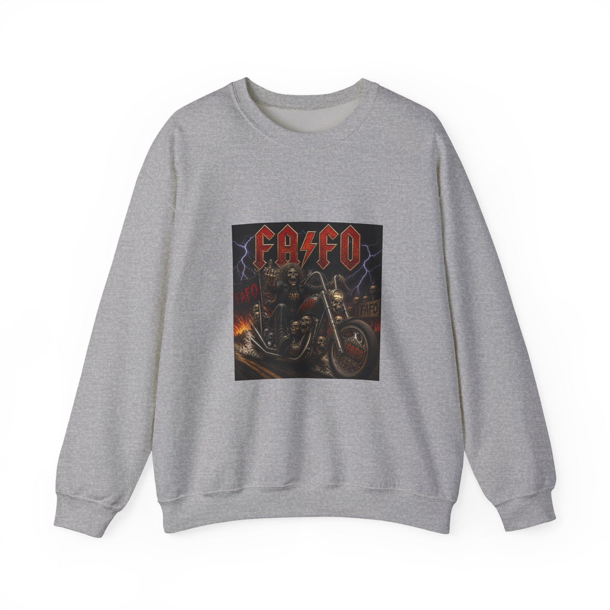 Motorcycle Skull Crewneck Sweatshirt – FAFO Heavy Metal Biker Design