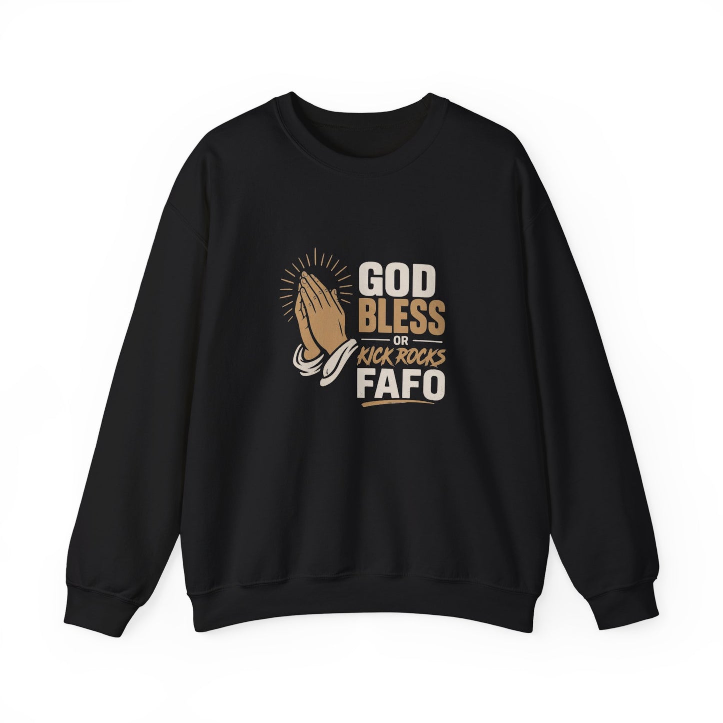 Prayer Hands Crewneck Sweatshirt — "God Bless" Faith Graphic Pullover