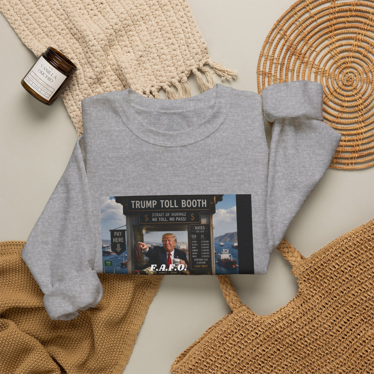 Crewneck Sweatshirt — 'Trump Toll Booth' Graphic Political Crewneck