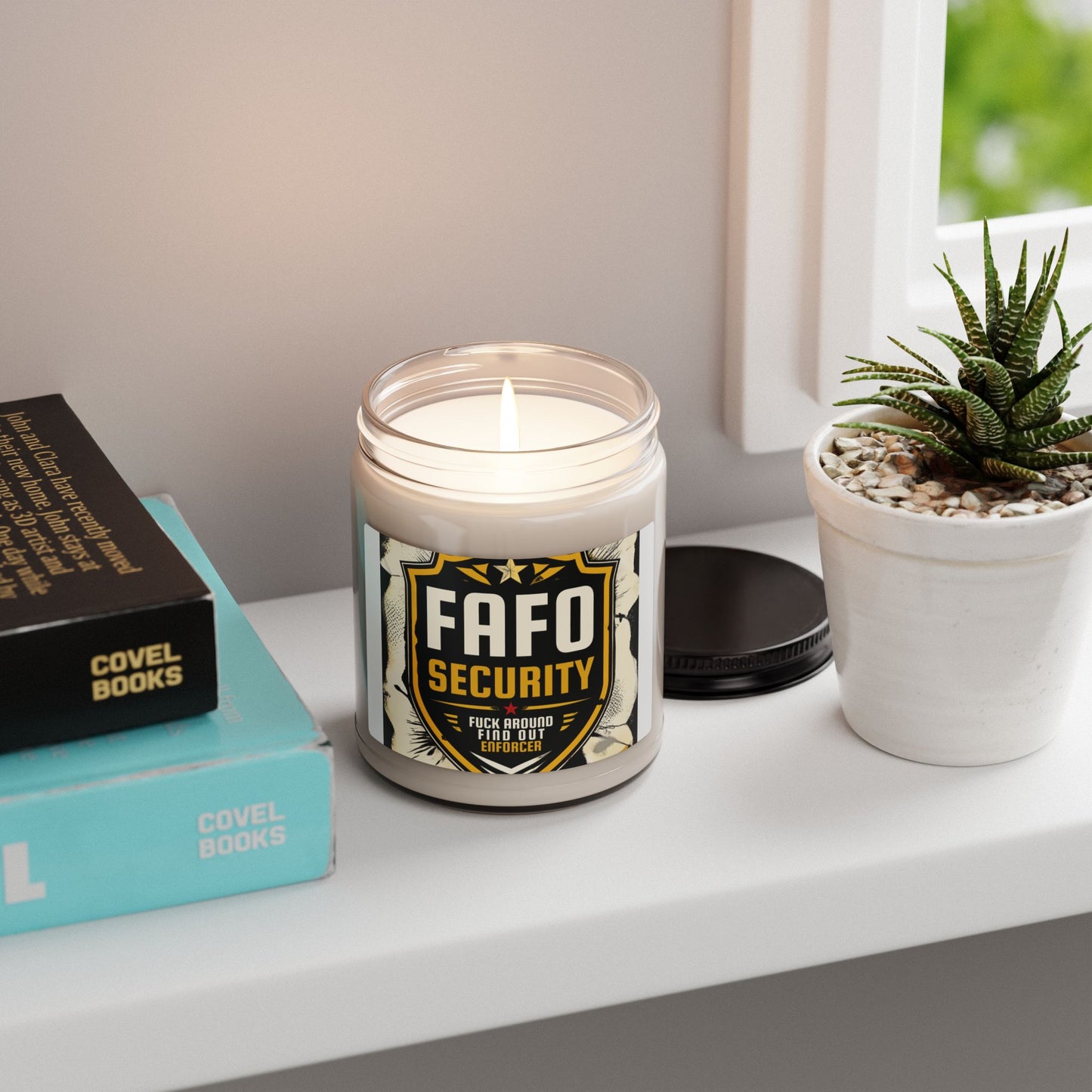 FAFO Security 9oz Scented Soy Candle — Novelty 'Fuck Around Find Out' Badge Candle