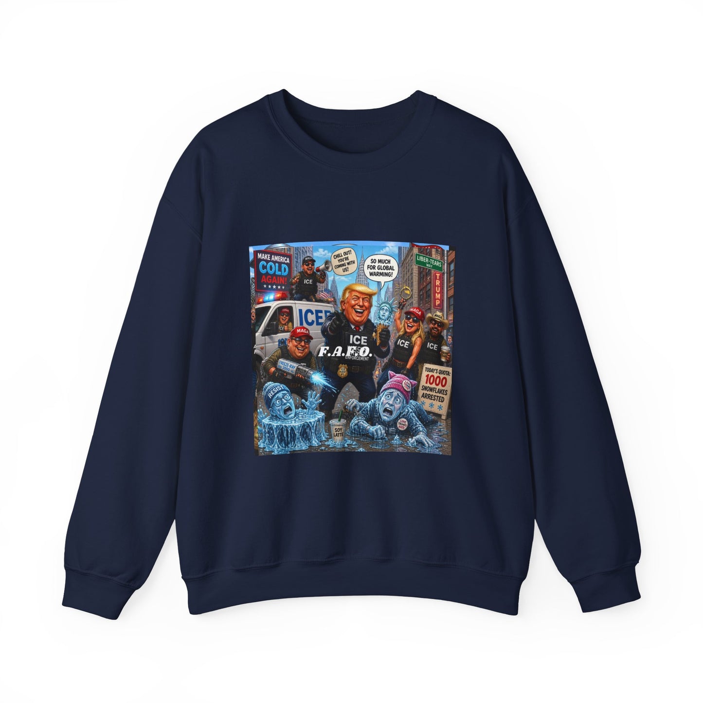 Crewneck Sweatshirt — Satirical ‘ICE F.A.P.O.’ Cartoon Print
