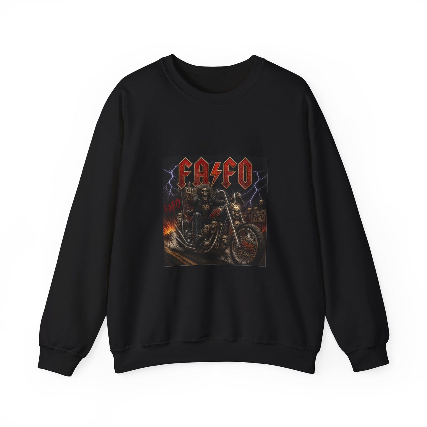 Motorcycle Skull Crewneck Sweatshirt – FAFO Heavy Metal Biker Design