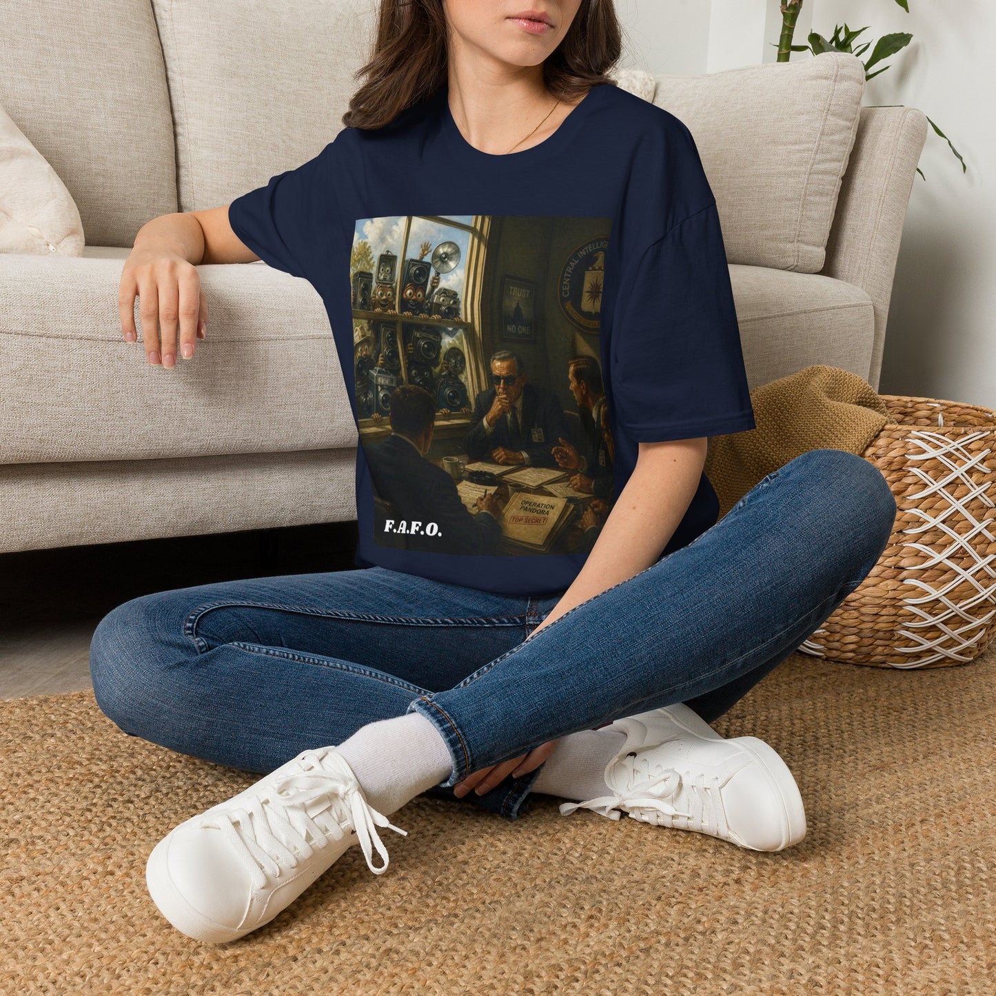Conspiracy Tee — "Flock Cameras Are Watching" CIA Surveillance Graphic T-Shirt