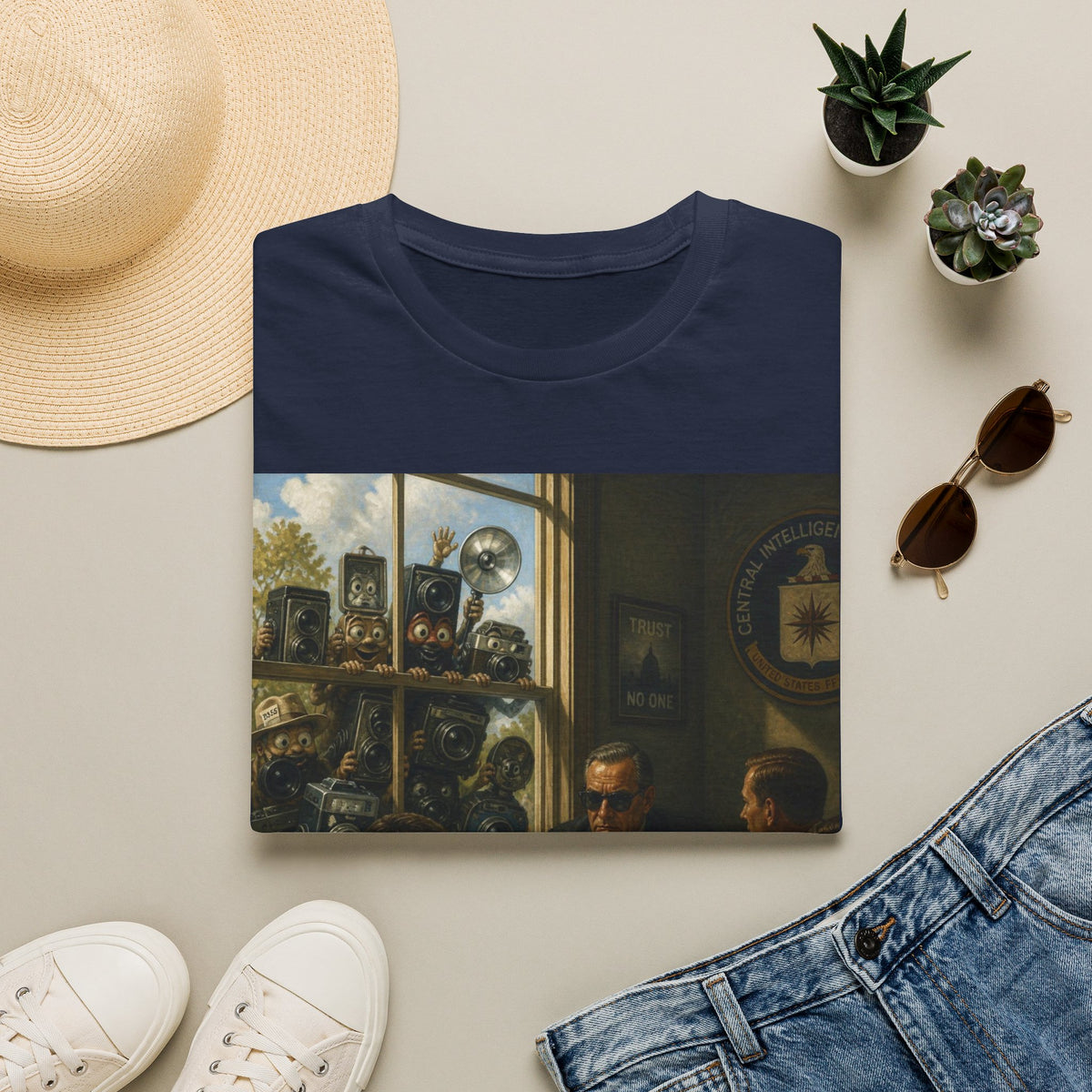 Conspiracy Tee — "Flock Cameras Are Watching" CIA Surveillance Graphic T-Shirt