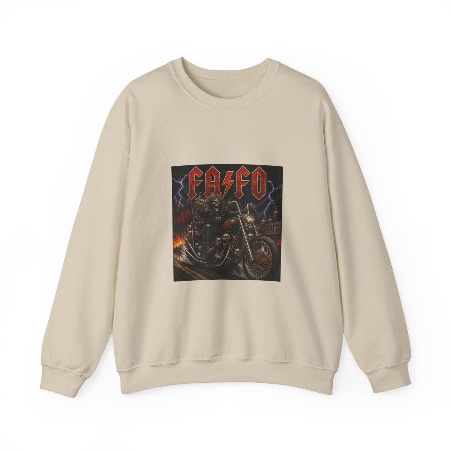 Motorcycle Skull Crewneck Sweatshirt – FAFO Heavy Metal Biker Design