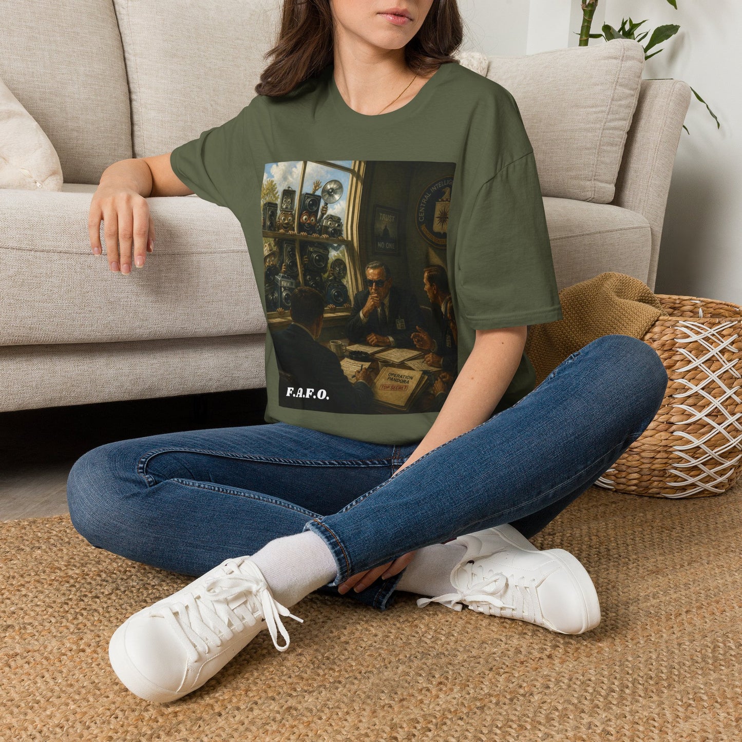 Conspiracy Tee — "Flock Cameras Are Watching" CIA Surveillance Graphic T-Shirt