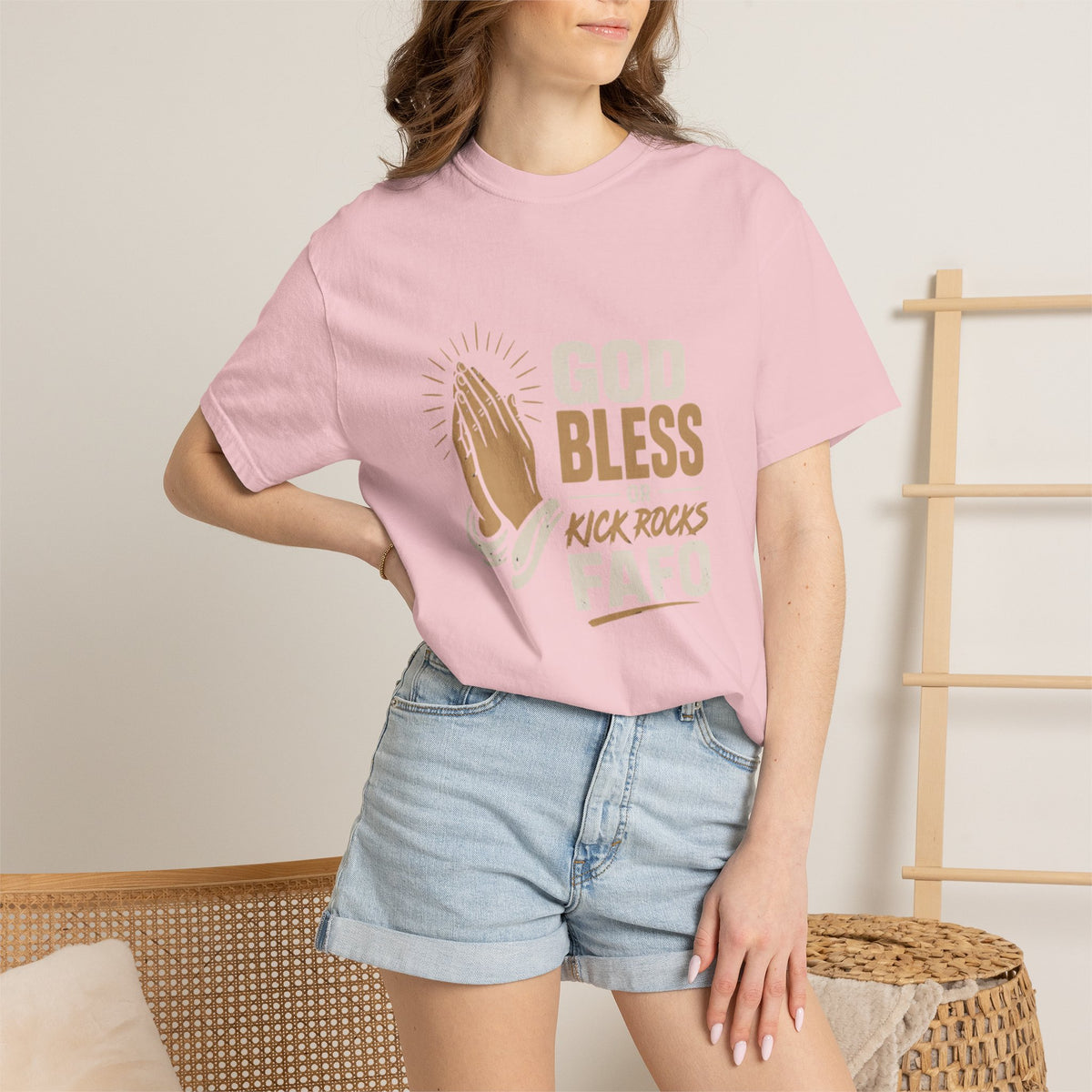 Prayer Hands "God Bless Kick Rocks Fafo" T-Shirt