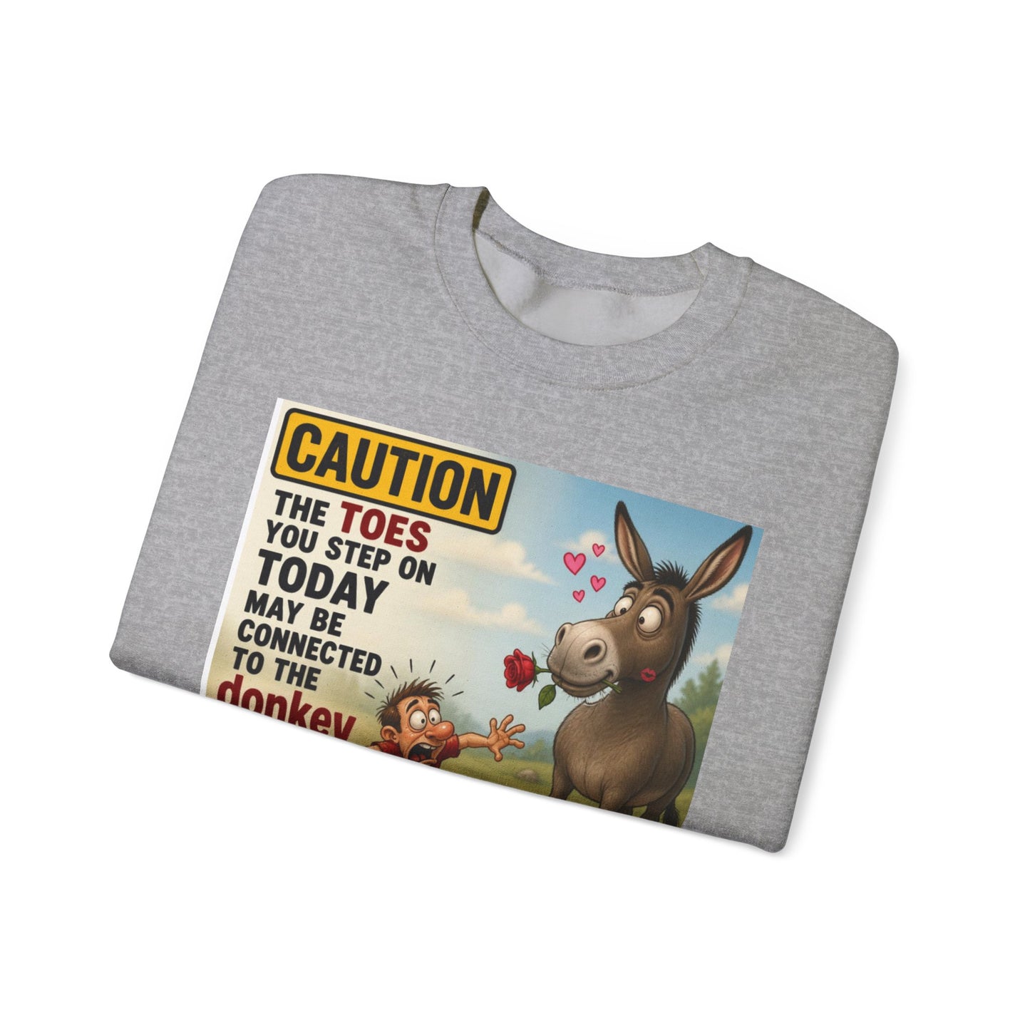 Donkey Kiss Warning Crewneck Sweatshirt — Funny Farm Animal Graphic