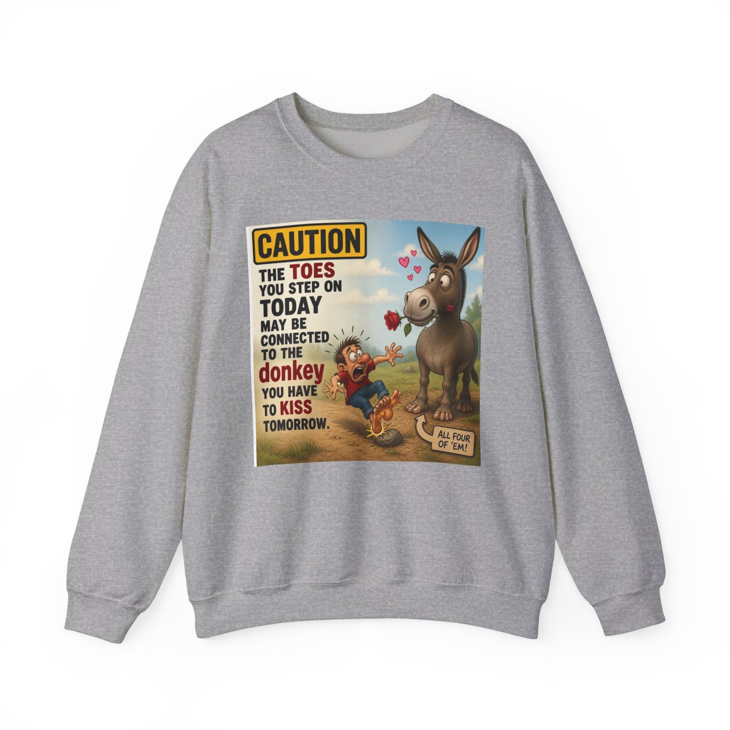 Donkey Kiss Warning Crewneck Sweatshirt — Funny Farm Animal Graphic