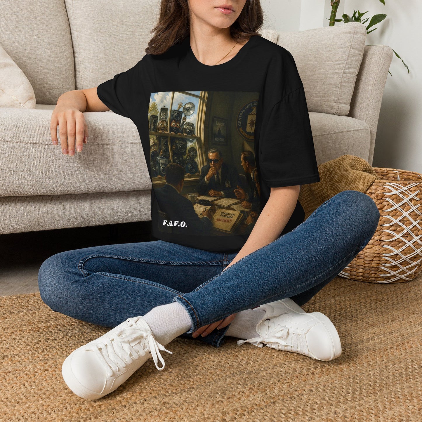 Conspiracy Tee — "Flock Cameras Are Watching" CIA Surveillance Graphic T-Shirt
