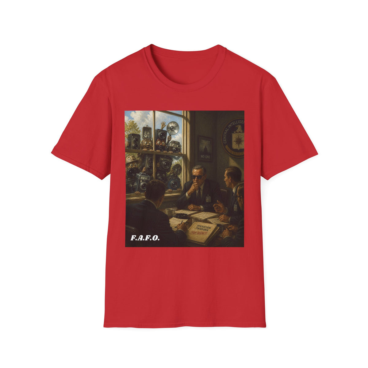 Conspiracy Tee — "Flock Cameras Are Watching" CIA Surveillance Graphic T-Shirt