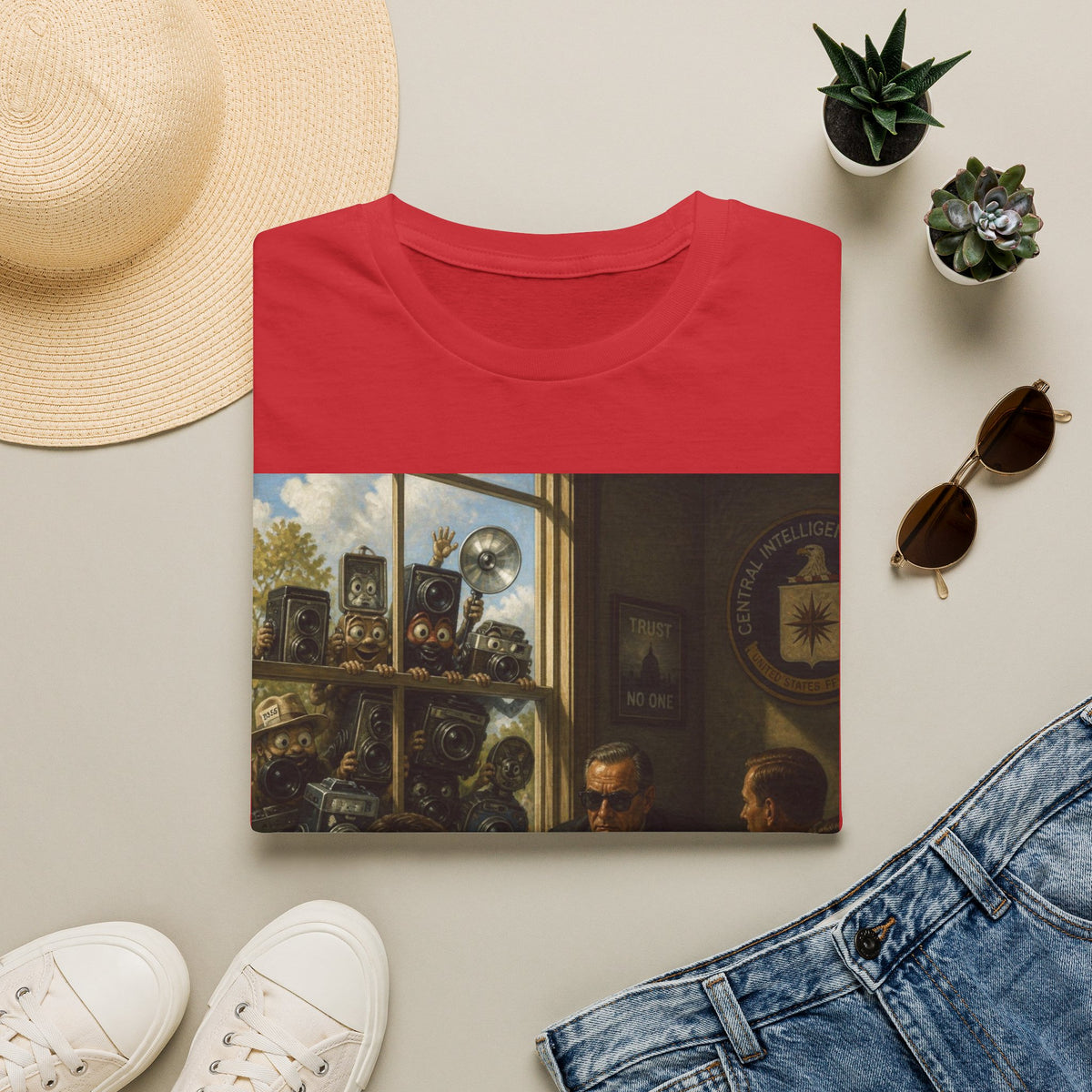 Conspiracy Tee — "Flock Cameras Are Watching" CIA Surveillance Graphic T-Shirt