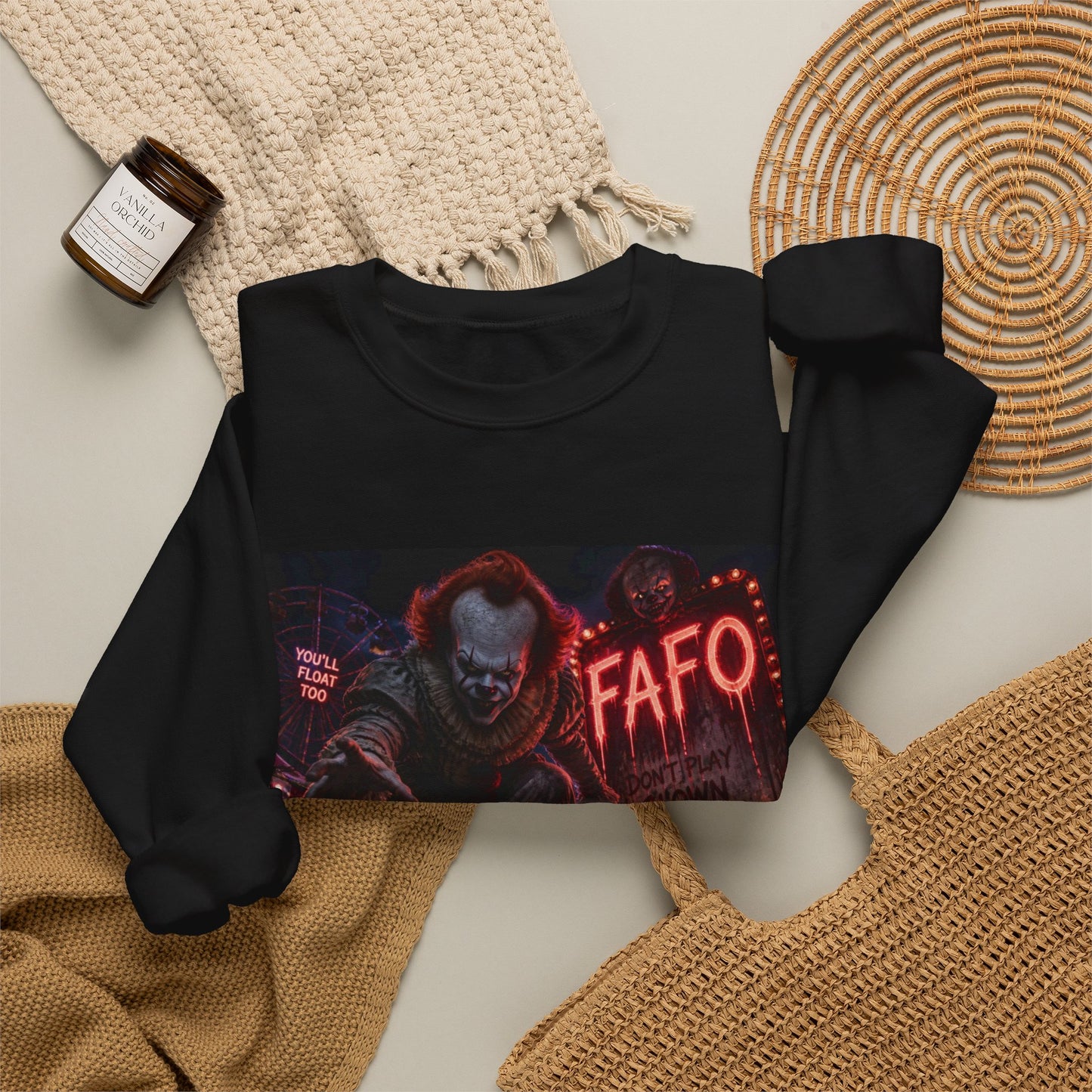 Creepy Clown Horror Crewneck Sweatshirt – FAFO Neon Alley Design
