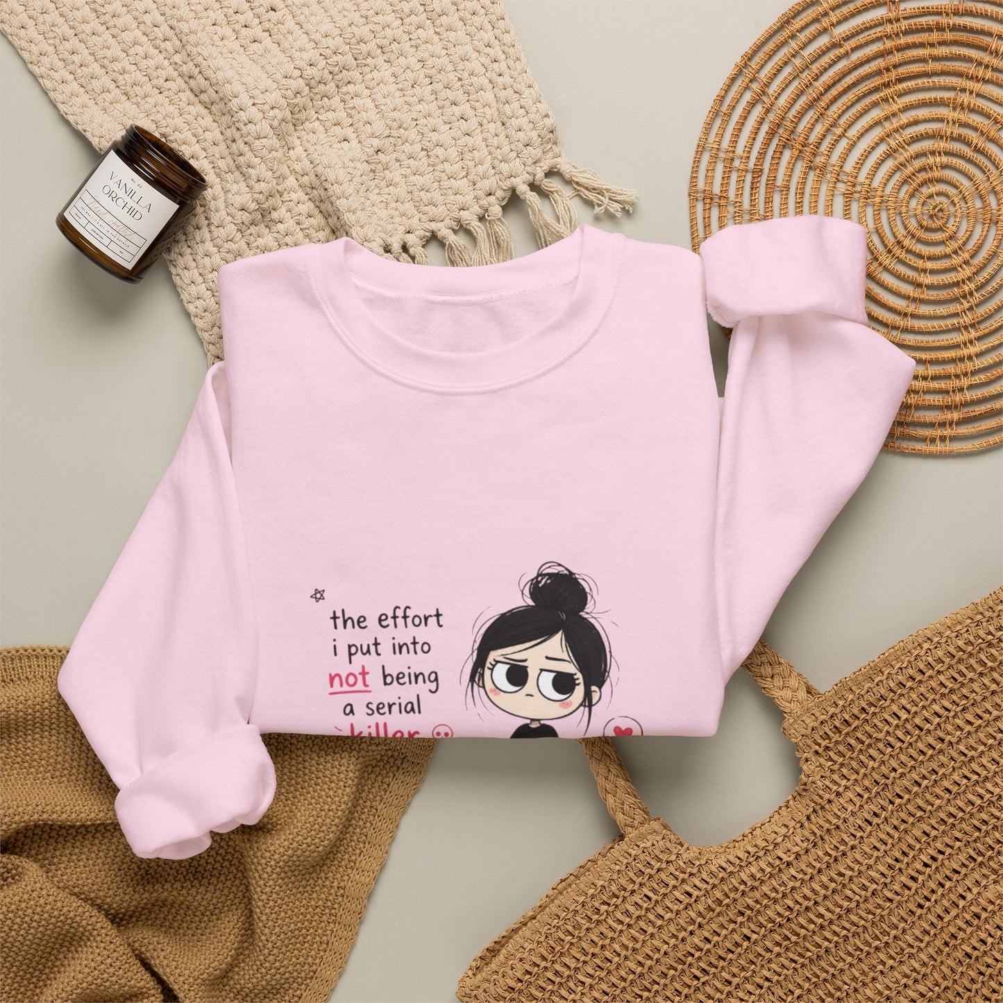 Crewneck Sweatshirt - "The Effort I Put Into Not Being A Serial Killer" Cute Goth Girl Graphic