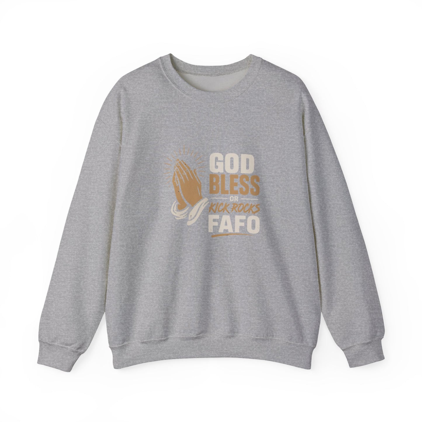 Prayer Hands Crewneck Sweatshirt — "God Bless" Faith Graphic Pullover