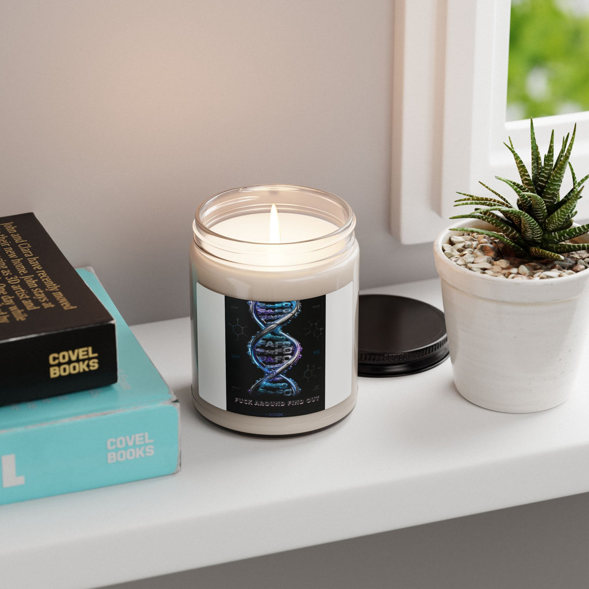 DNA Spiral Scented Soy Candle — 'Fuck Around Find Out' Graphic, 9oz Aromatherapy Jar