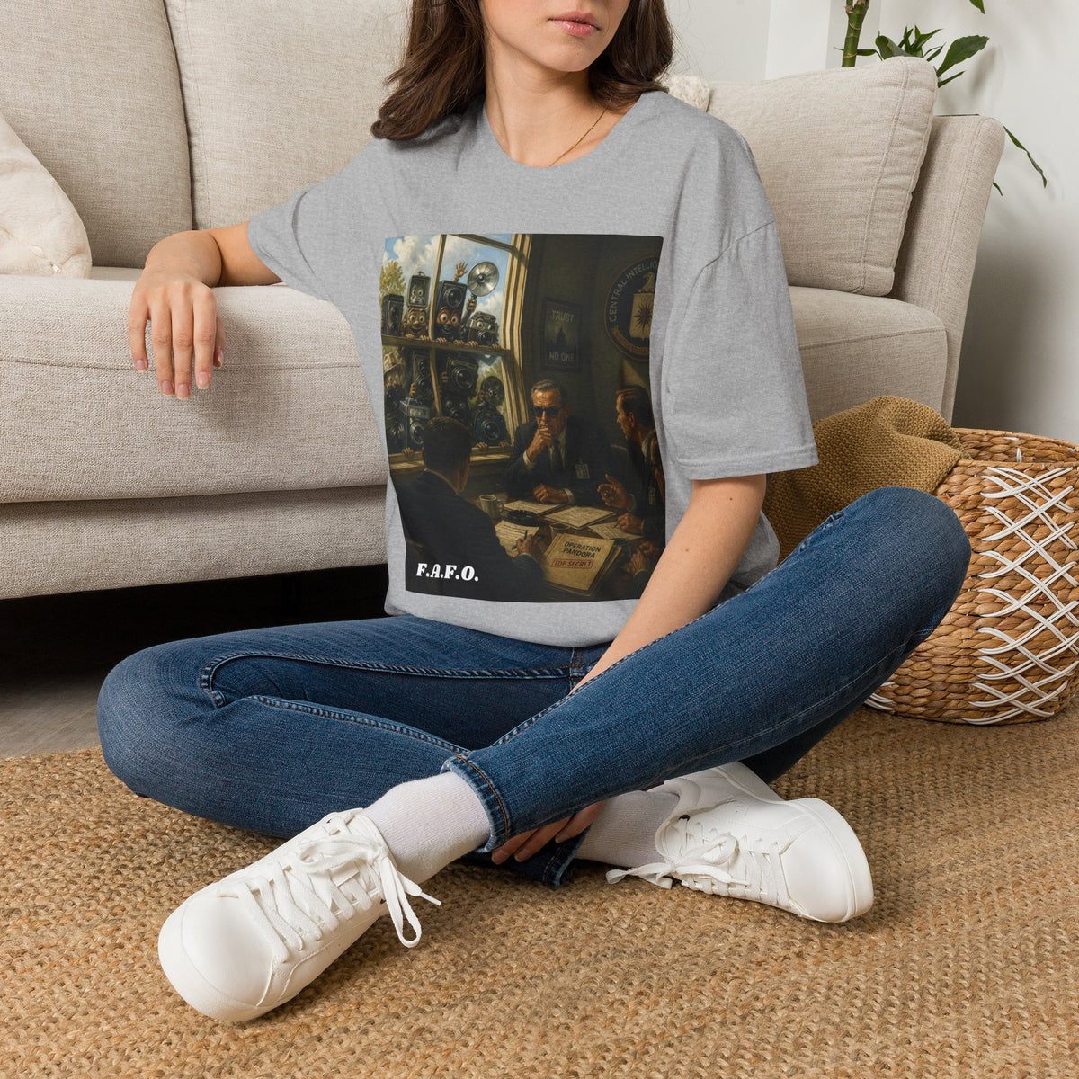 Conspiracy Tee — "Flock Cameras Are Watching" CIA Surveillance Graphic T-Shirt