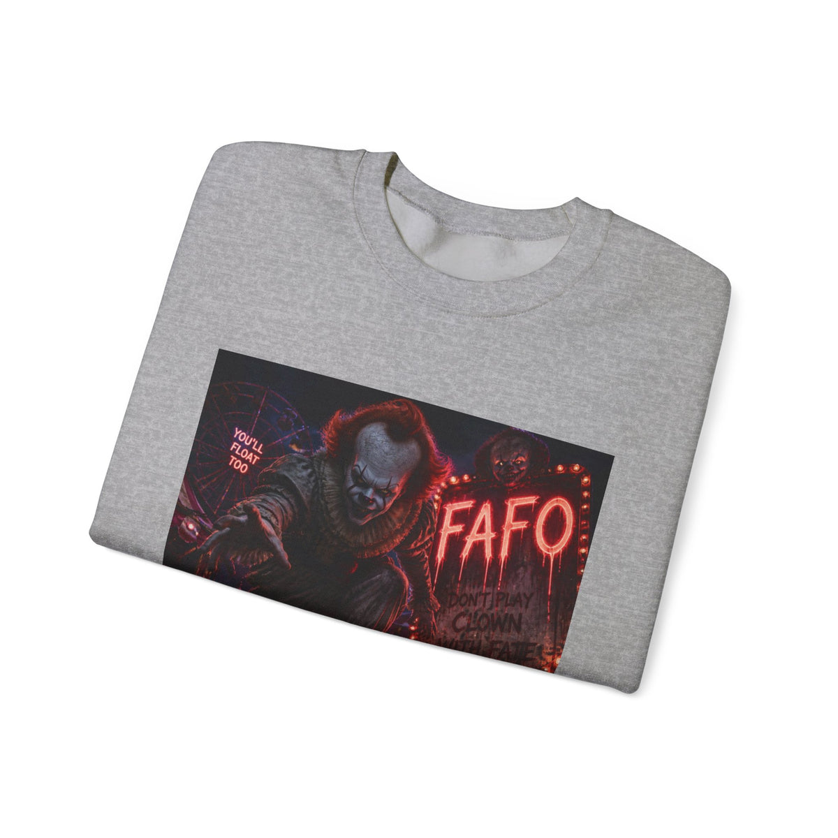 Creepy Clown Horror Crewneck Sweatshirt – FAFO Neon Alley Design