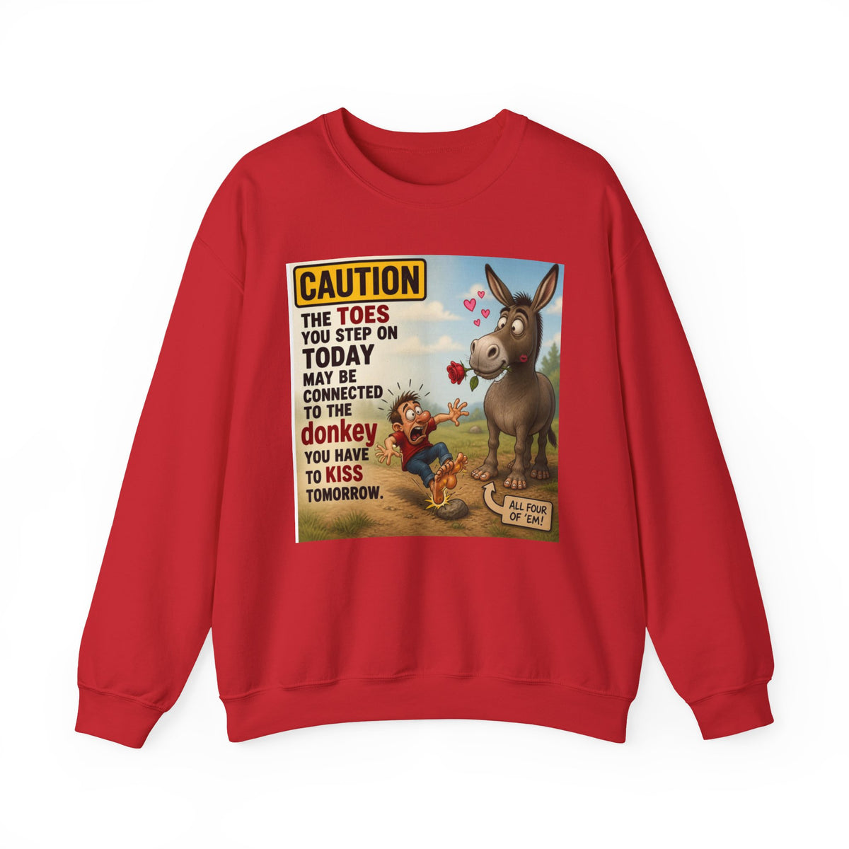Donkey Kiss Warning Crewneck Sweatshirt — Funny Farm Animal Graphic