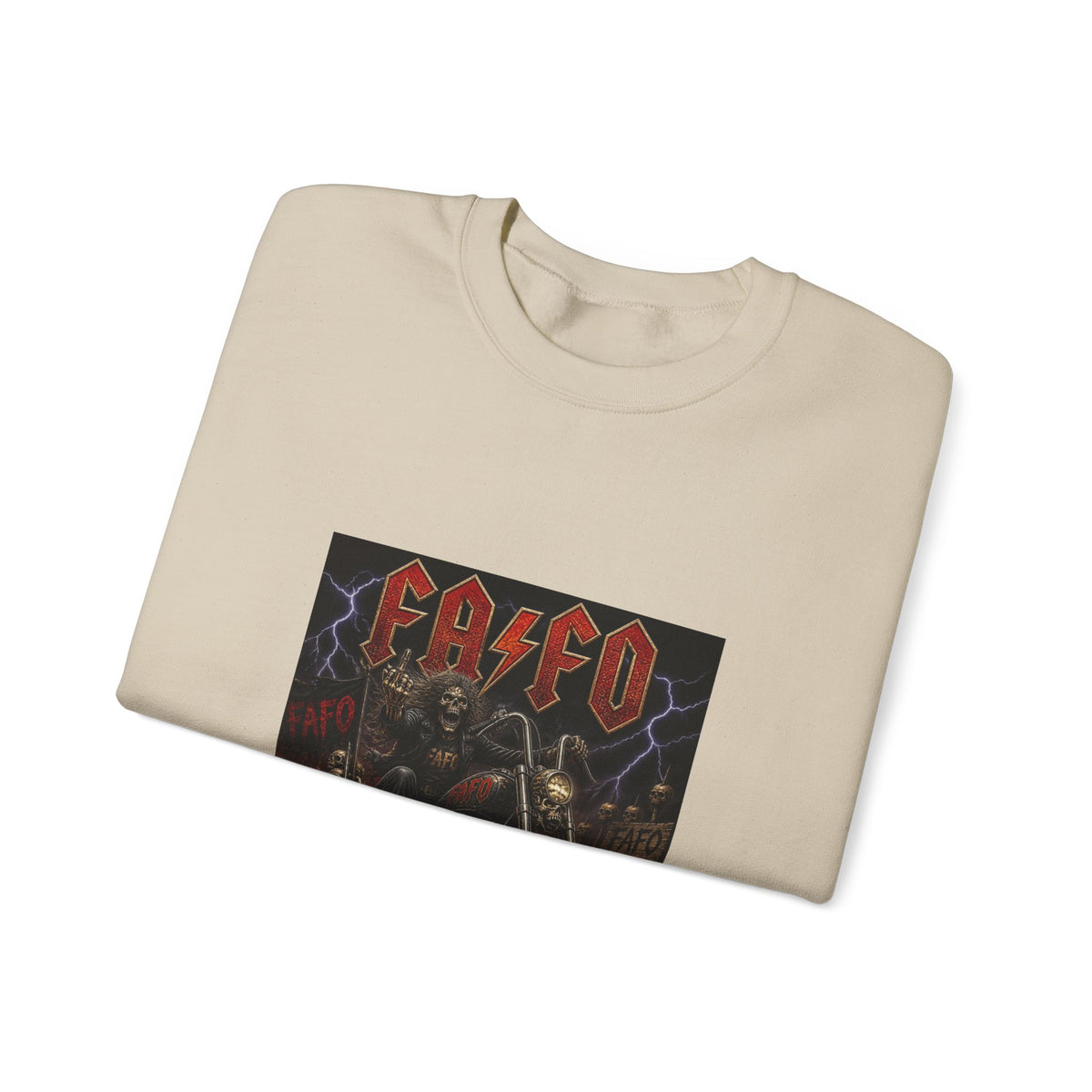 Motorcycle Skull Crewneck Sweatshirt – FAFO Heavy Metal Biker Design