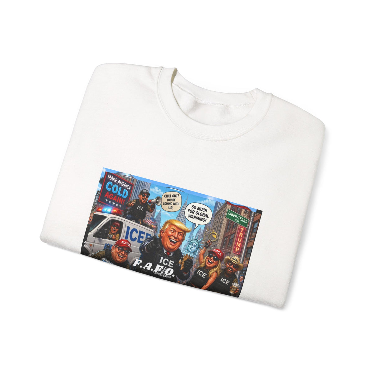 Crewneck Sweatshirt — Satirical ‘ICE F.A.P.O.’ Cartoon Print