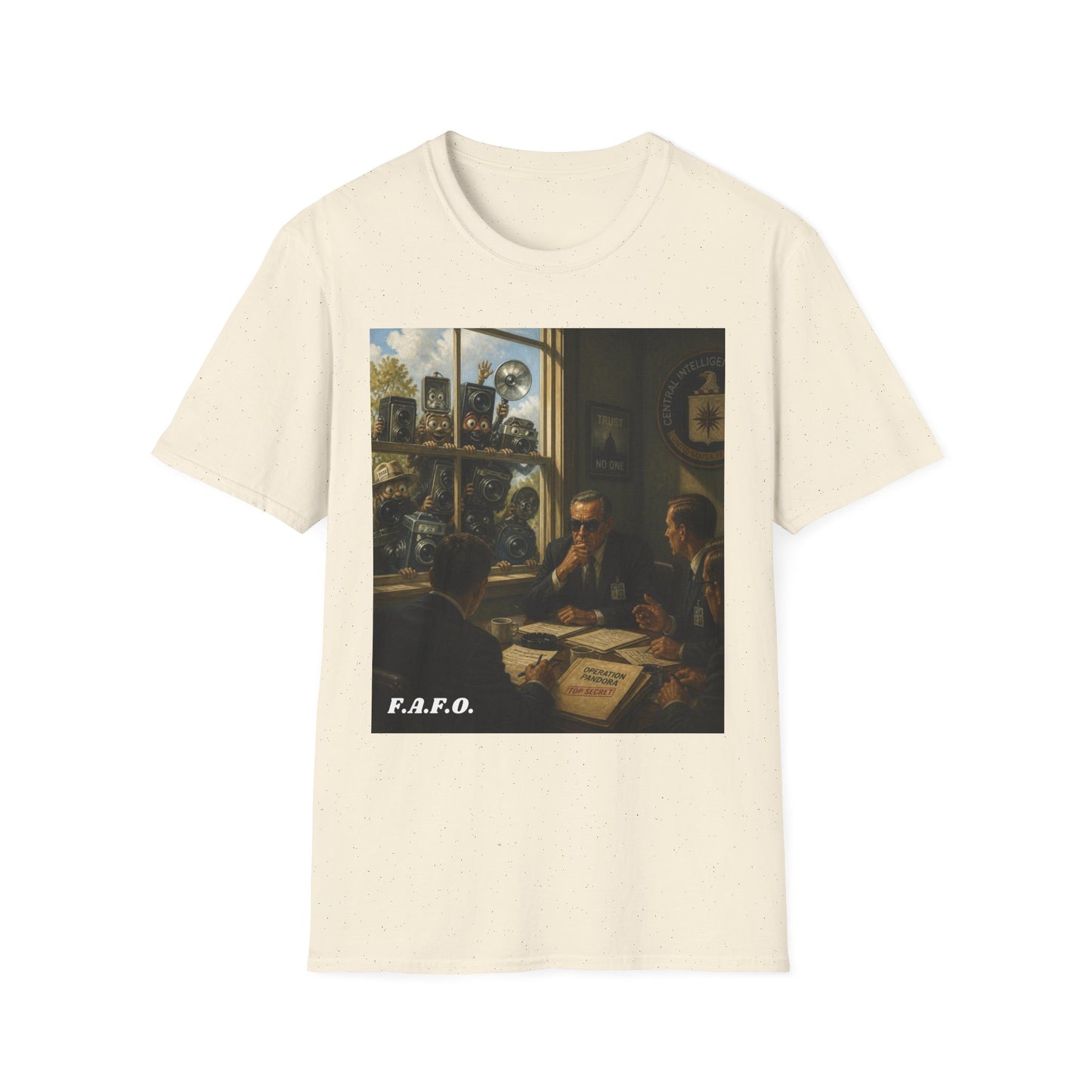 Conspiracy Tee — "Flock Cameras Are Watching" CIA Surveillance Graphic T-Shirt