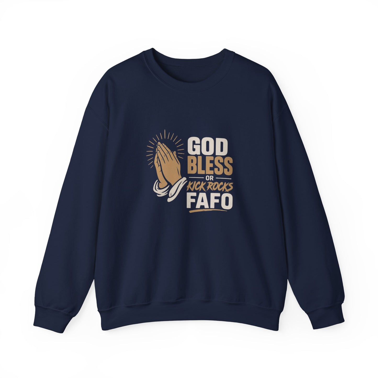 Prayer Hands Crewneck Sweatshirt — "God Bless" Faith Graphic Pullover