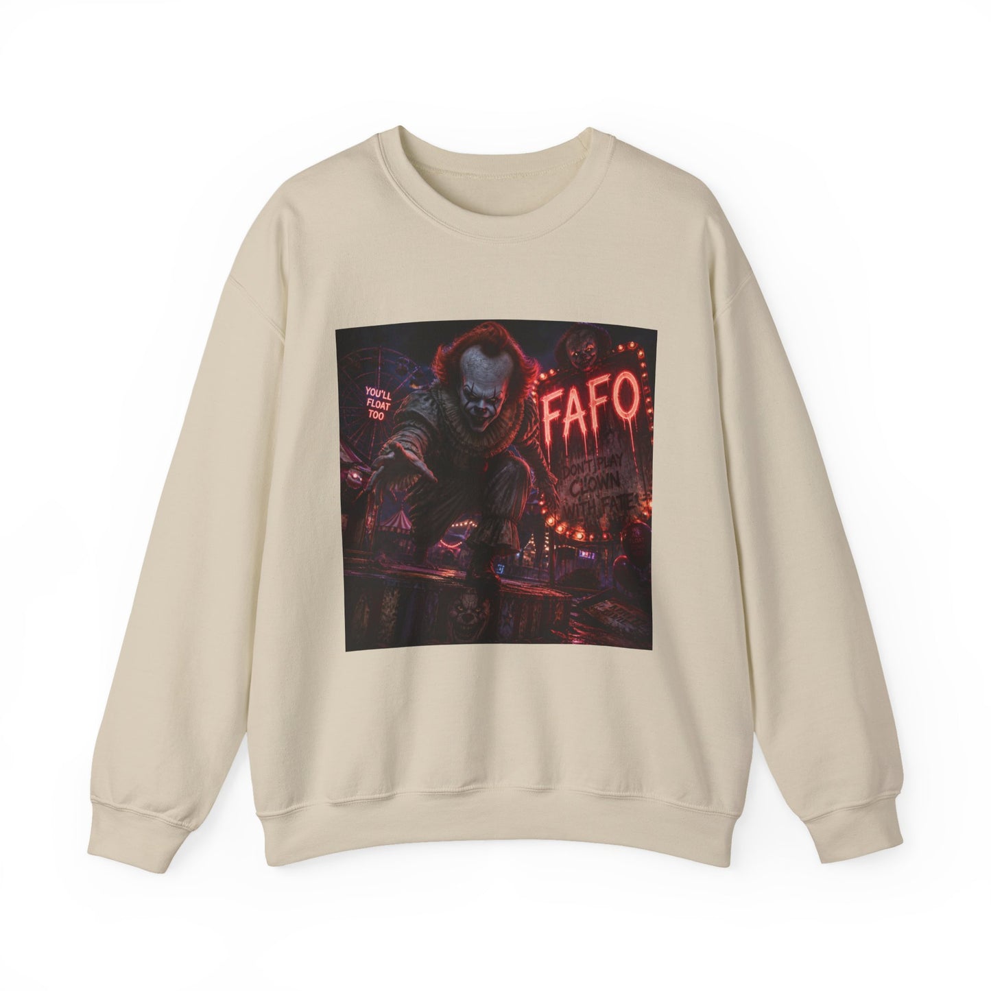 Creepy Clown Horror Crewneck Sweatshirt – FAFO Neon Alley Design